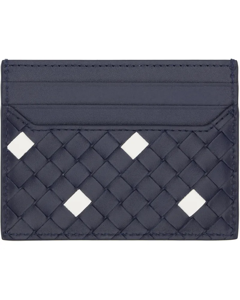 Bottega Veneta Navy & White Intrecciato Piccolo Card Holder 4144