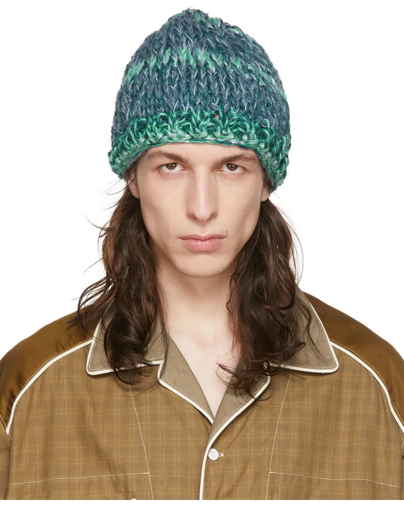Nicholas Daley Blue & Green Hand-Knit Beanie Blue