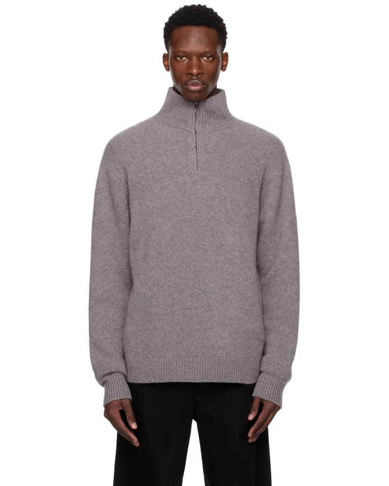 The Elder Statesman Gray Relaxed Half-Zip Sweater 050