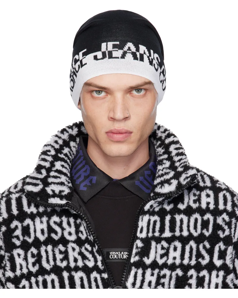 Versace Jeans Black Cut Logo Beanie El01-black