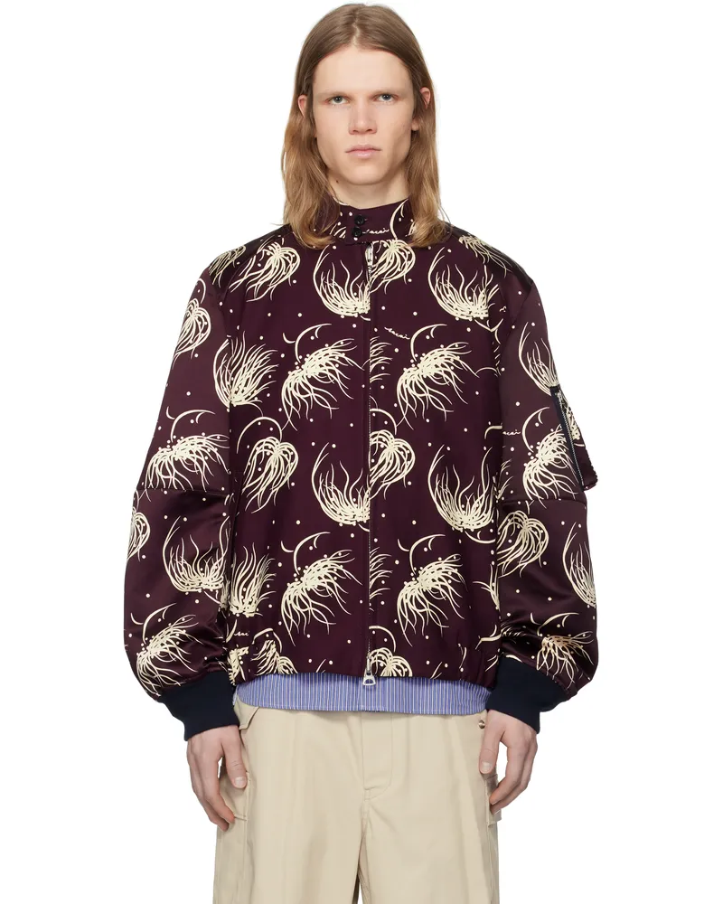 Sacai Burgundy Dot Flower Print Bomber Jacket 701