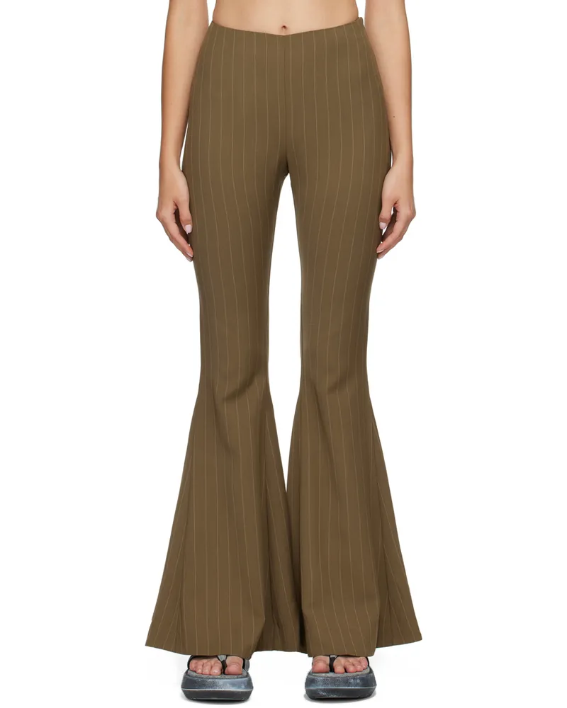 Acne Studios Khaki Flared Stripe Trousers Khaki