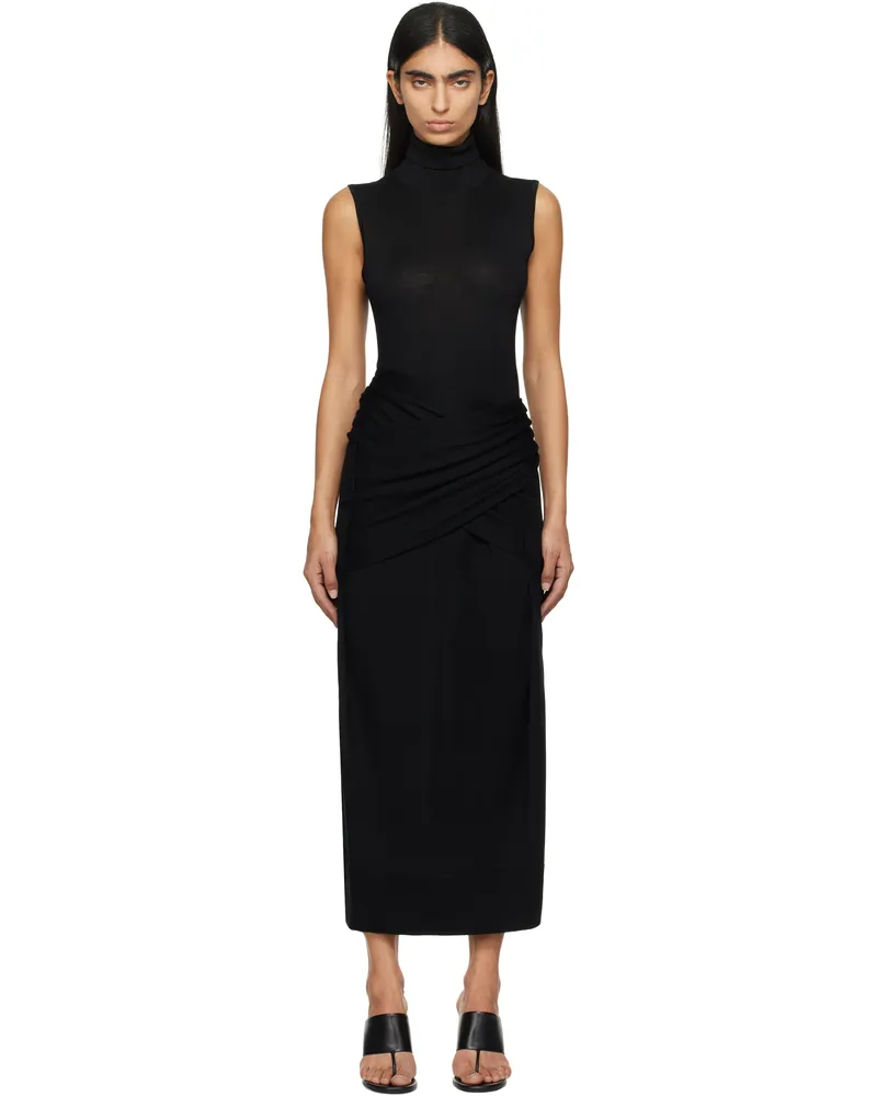 Totême Black Draped Knit Midi Dress Black