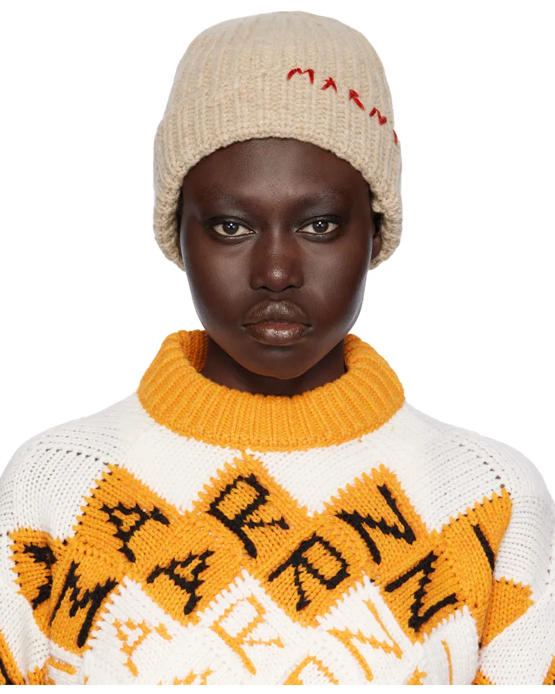 Marni Beige Shetland Wool Beanie 00w32