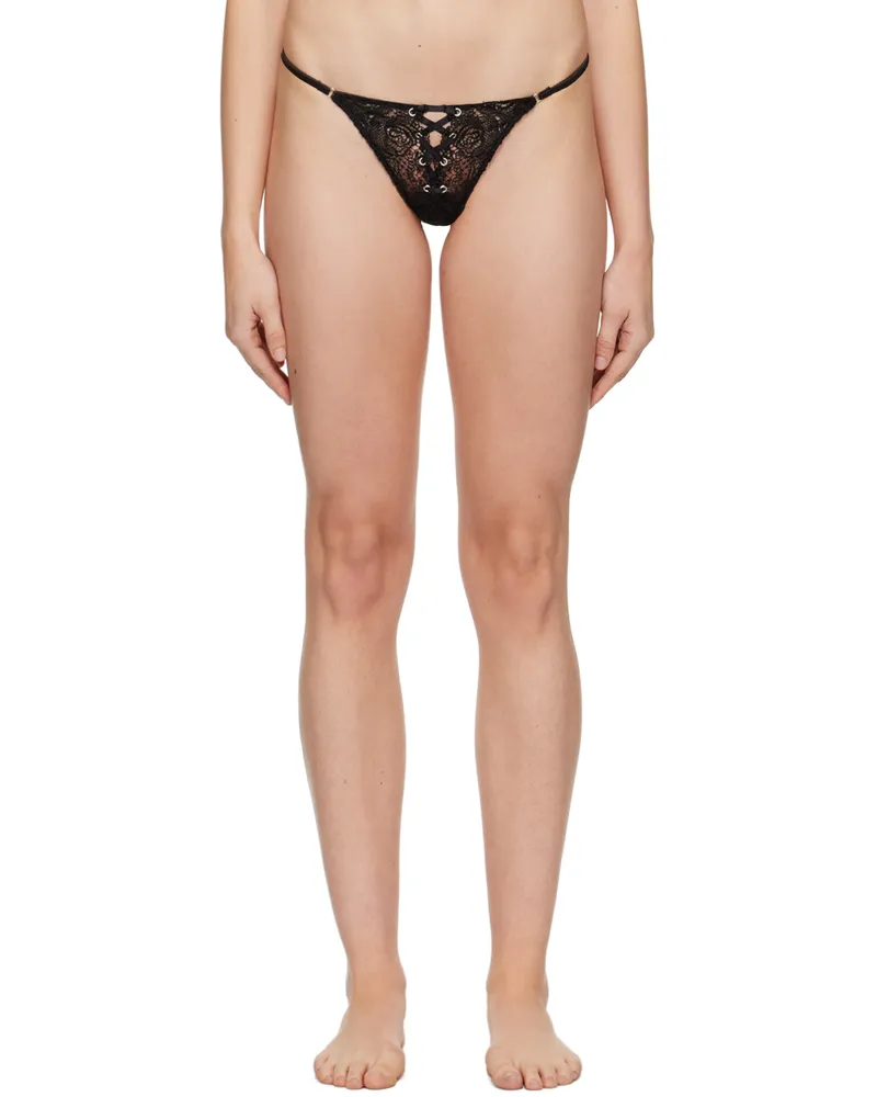 Fleur Du Mal Black Lace-Up Thong 0100