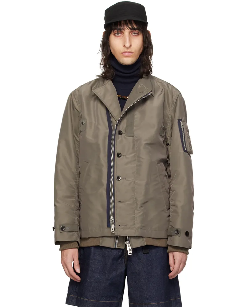 Sacai Taupe Padded Bomber Jacket Taupe