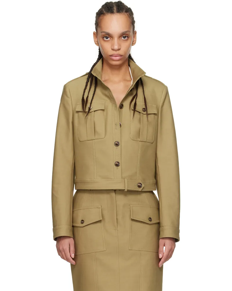 Tom Ford Khaki Stand Collar Cropped Safari Jacket Fg510