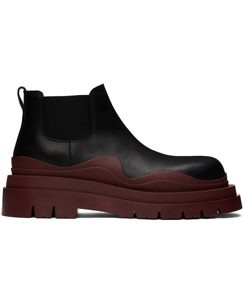 Bottega Veneta Black & Burgundy Tire Chelsea Boots 1507