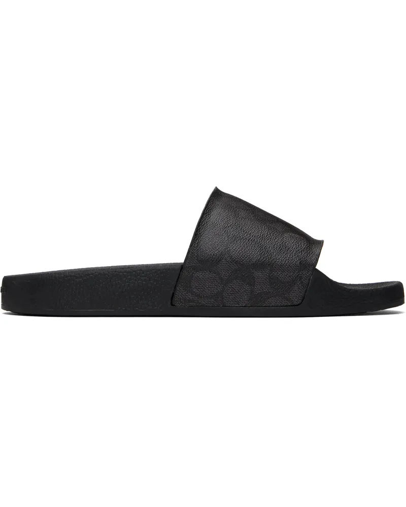 Coach Black Coated Canvas Pool Slides Charcoal