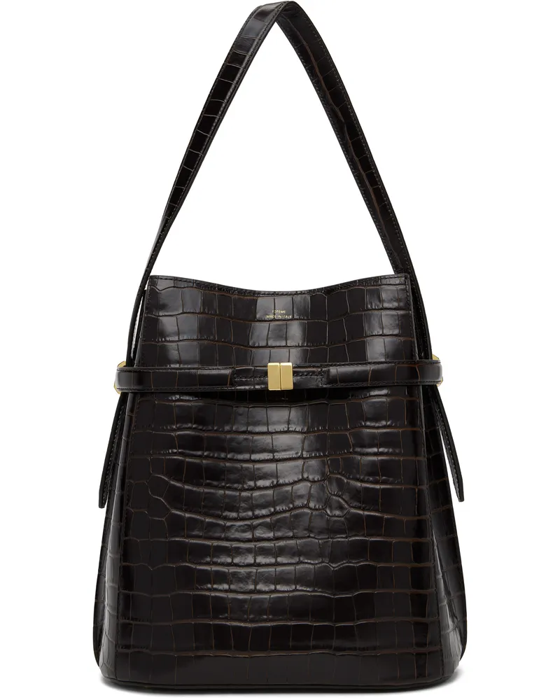 Totême Brown Belted Croco-Embossed Bucket Bag Dark