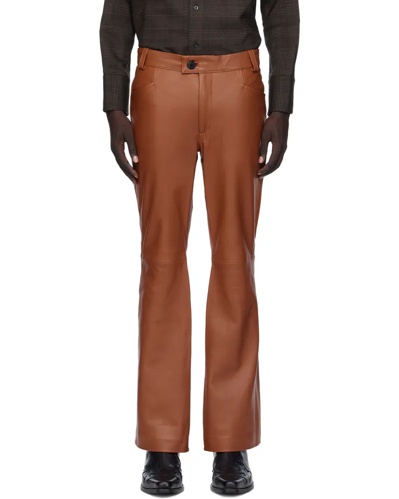 Ernest W. Baker Orange Flare Leather Pants Rust