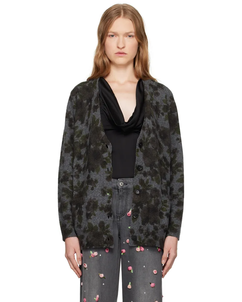 Blumarine Gray Rose Print Cardigan F9855
