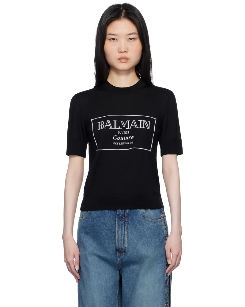 Balmain Black 'Balmain Couture' Two-Tone Knit T-shirt Eab