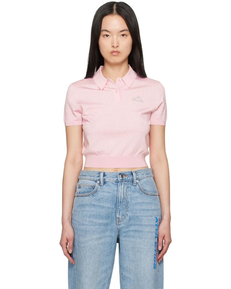Alexander Wang Pink 3D Logo Mesh Cropped Polo Light