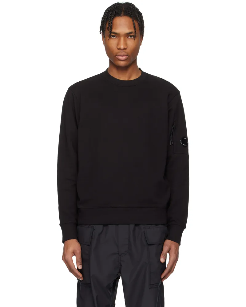 C.P. Company Black Diagonal Raised Fleece Crewneck Lens Sweatshirt Black