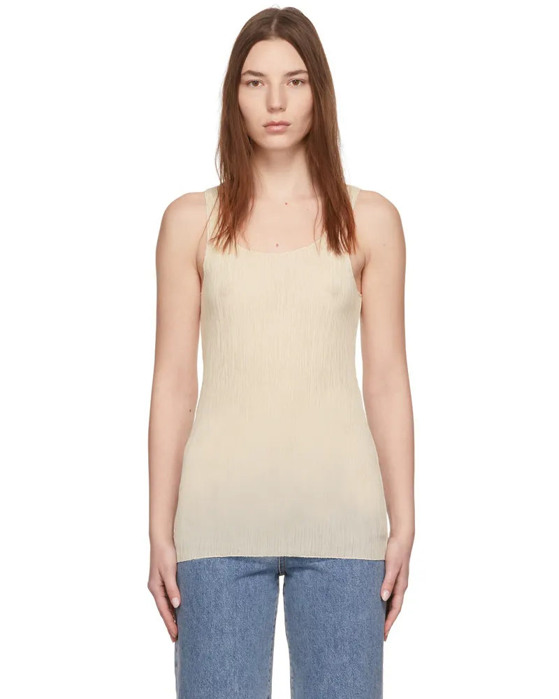AMOMENTO Off-White Crépon Tank Top 18137846