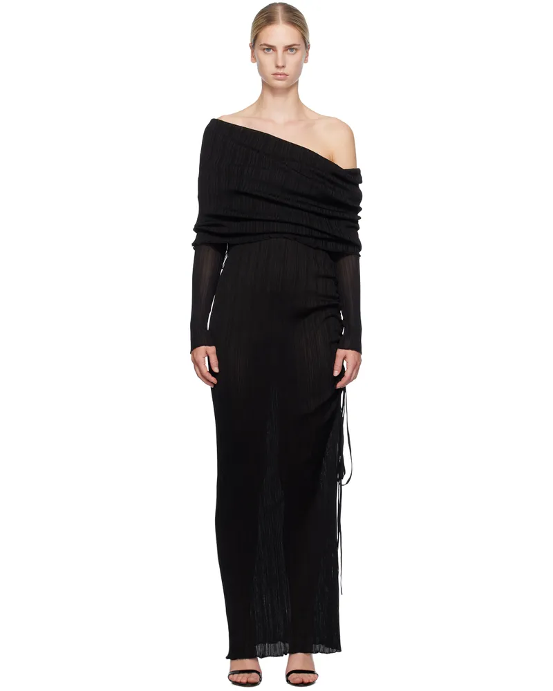 Alaïa Black Draped Off Shoulder Maxi Dress 995