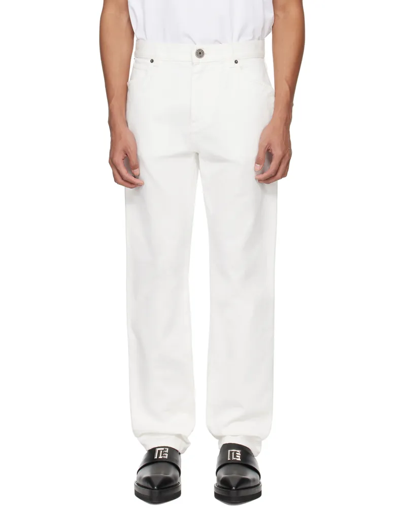 Balmain White Straight-Leg Jeans 0fa