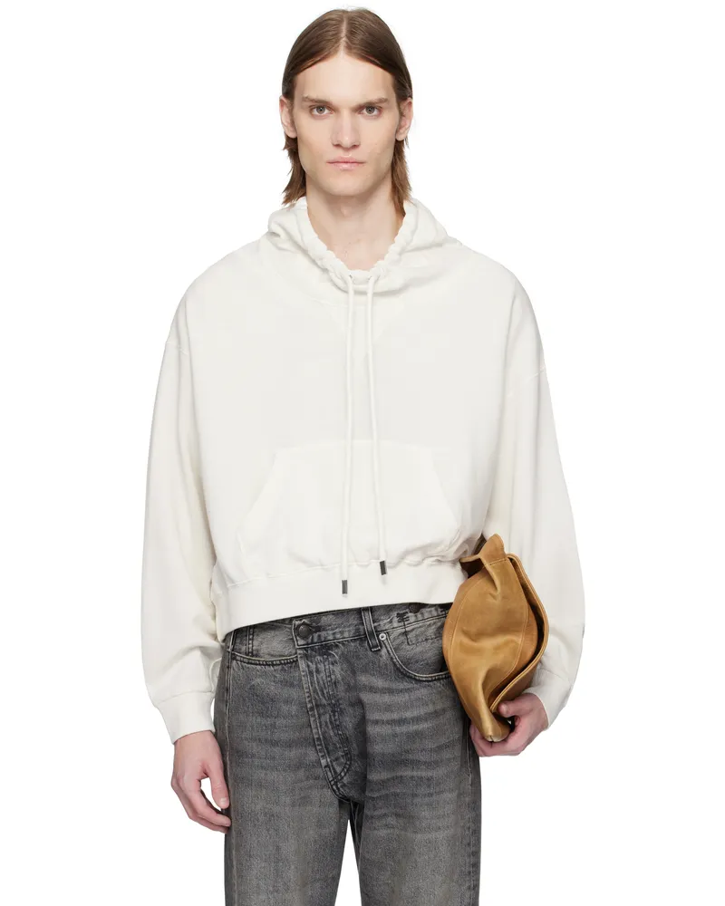 R13 Off-White Funnel Neck Cropped Popover Sweatshirt Ecru