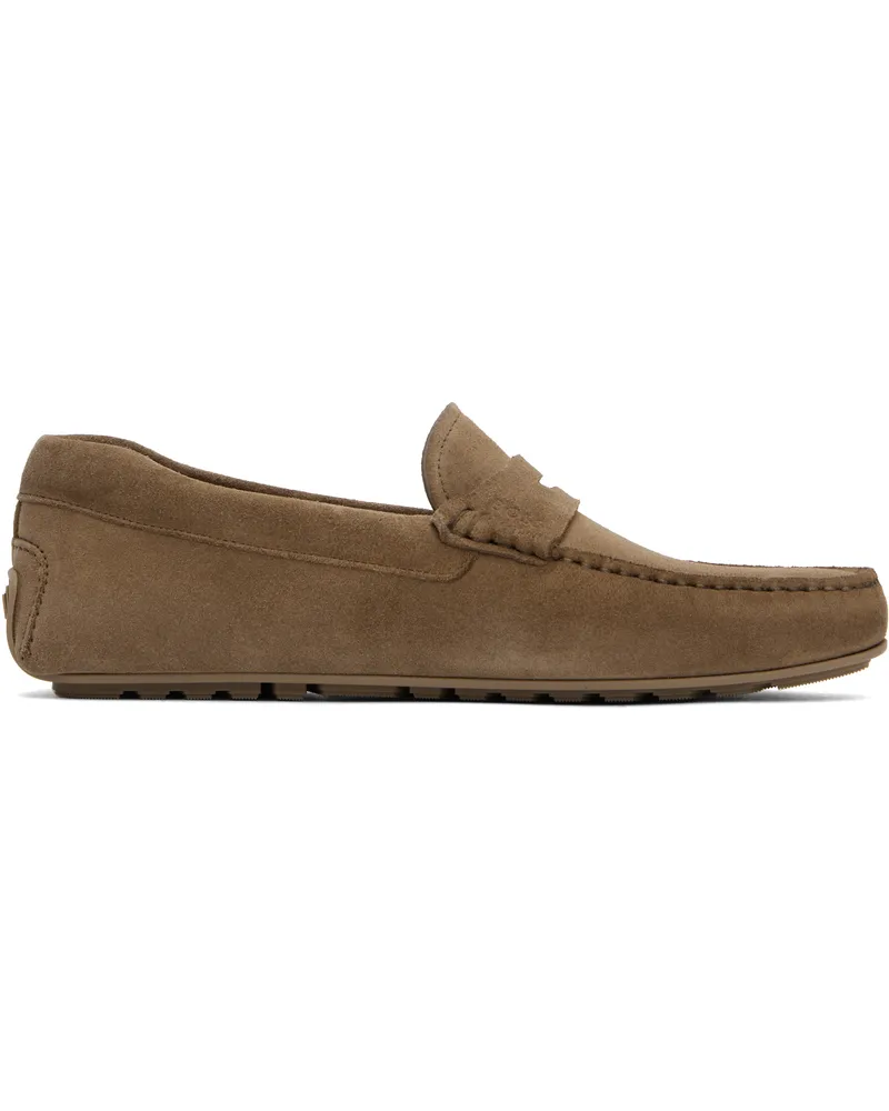 HUGO BOSS Taupe Portuguese-Crafted Suede Loafers 260-medium