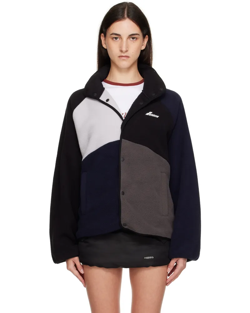 WE 11 DONE Black Colorblock Fleece Jacket Black