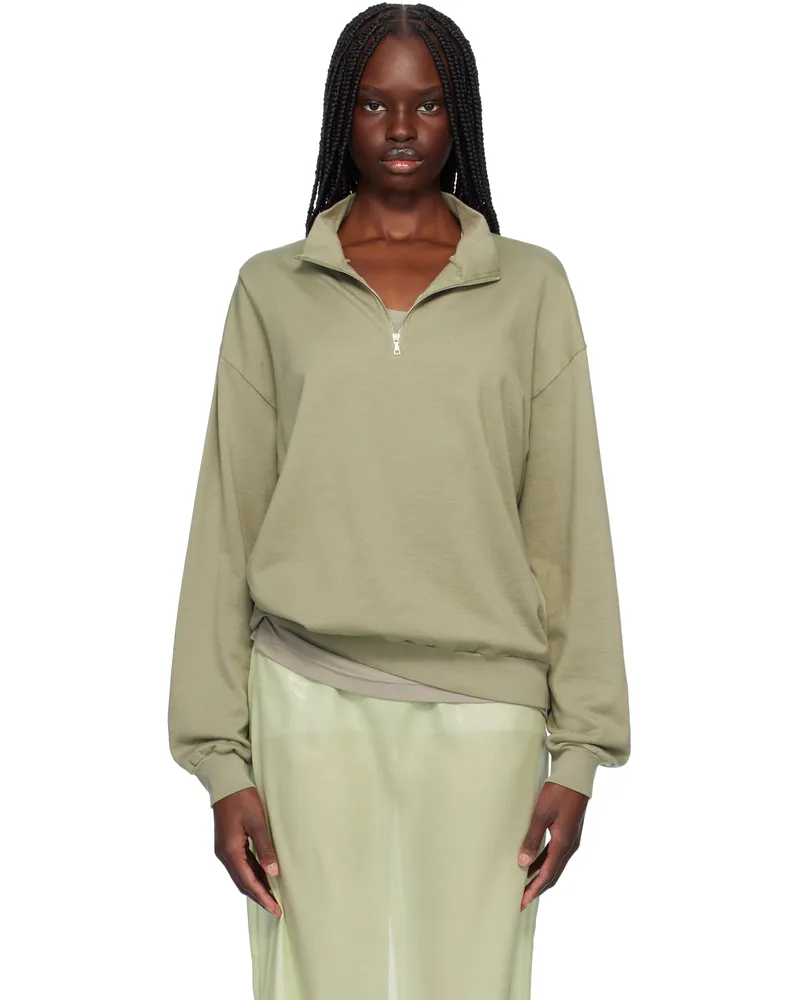 AURALEE Khaki Super High Gauge Half Zip P/O Sweatshirt Khaki