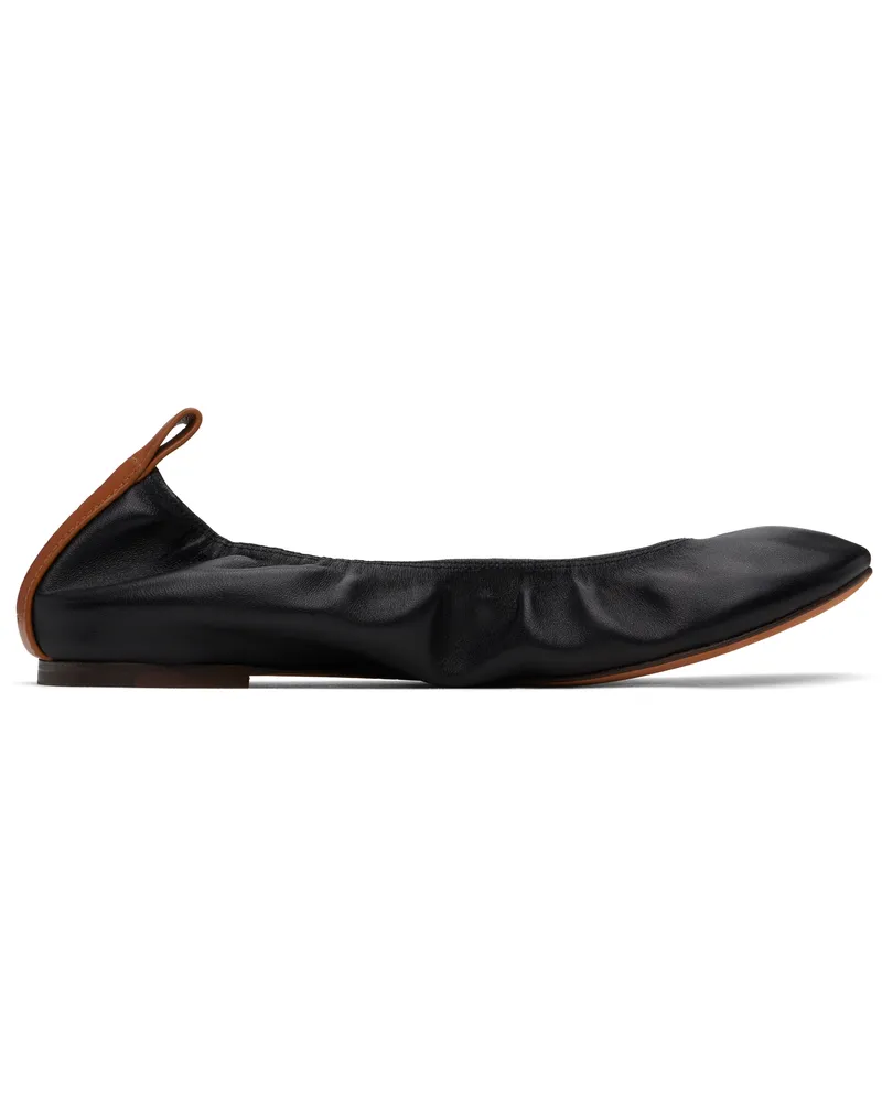Lanvin Black Leather Ballerina Flats Black