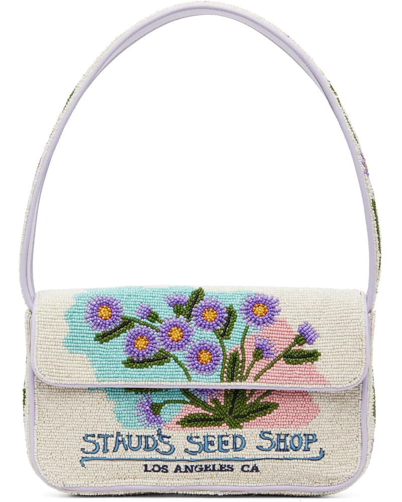 STAUD Off-White & Purple Tommy Beaded Bag Caas