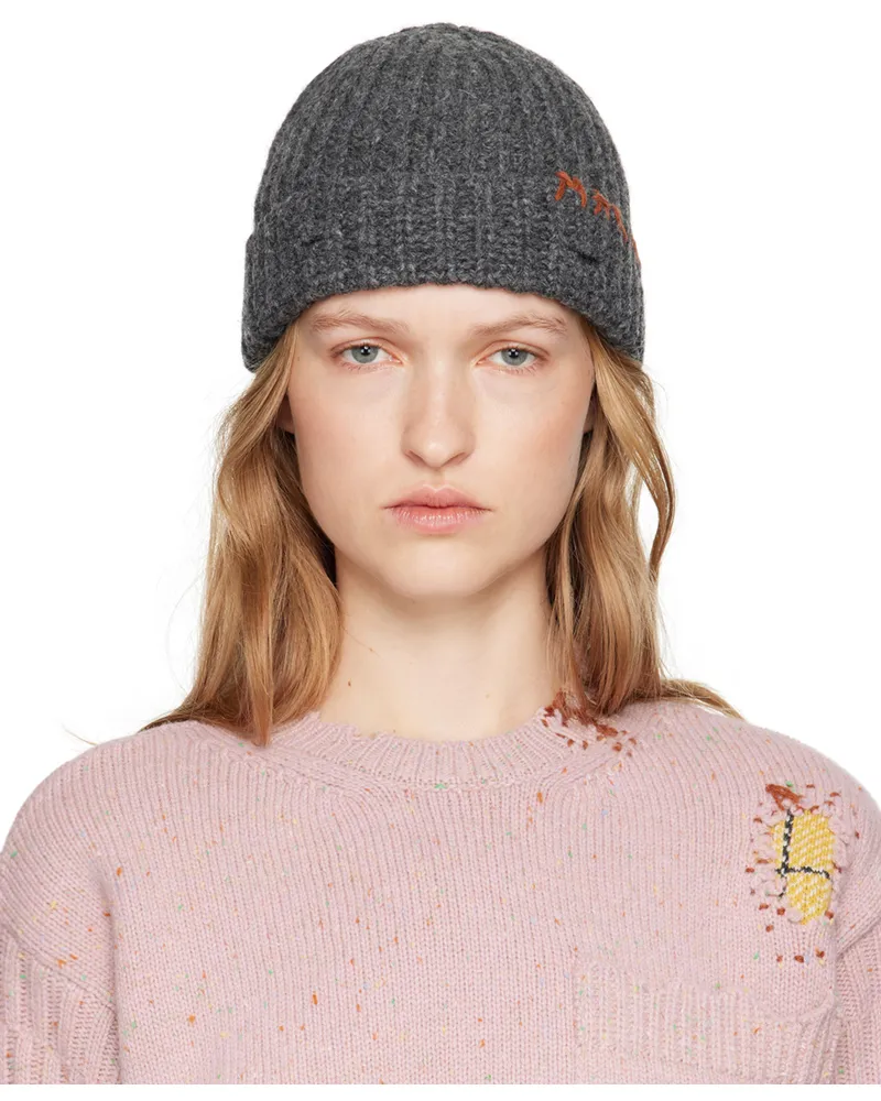 Marni Gray Shetland Wool Beanie 00ngranite