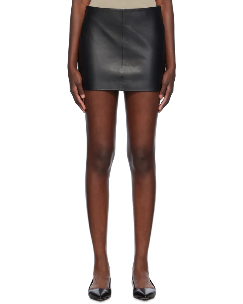 St. Agni Black Low Rise Leather Miniskirt Black