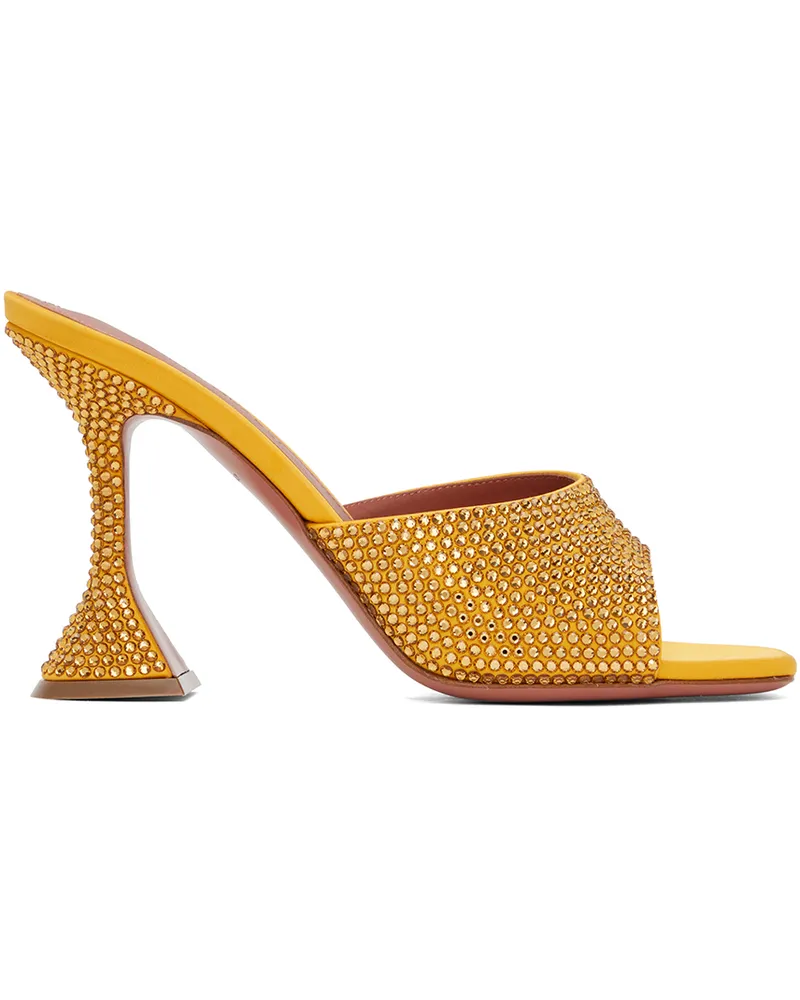 Amina Muaddi Yellow Lupita Crystal Slipper Heeled Sandals Yellow