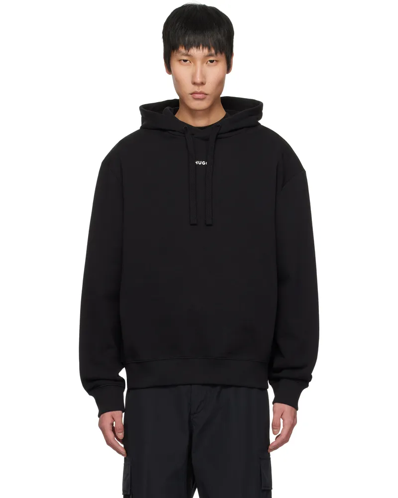 HUGO BOSS Black Logo Print Cotton-Terry Hoodie 001-black