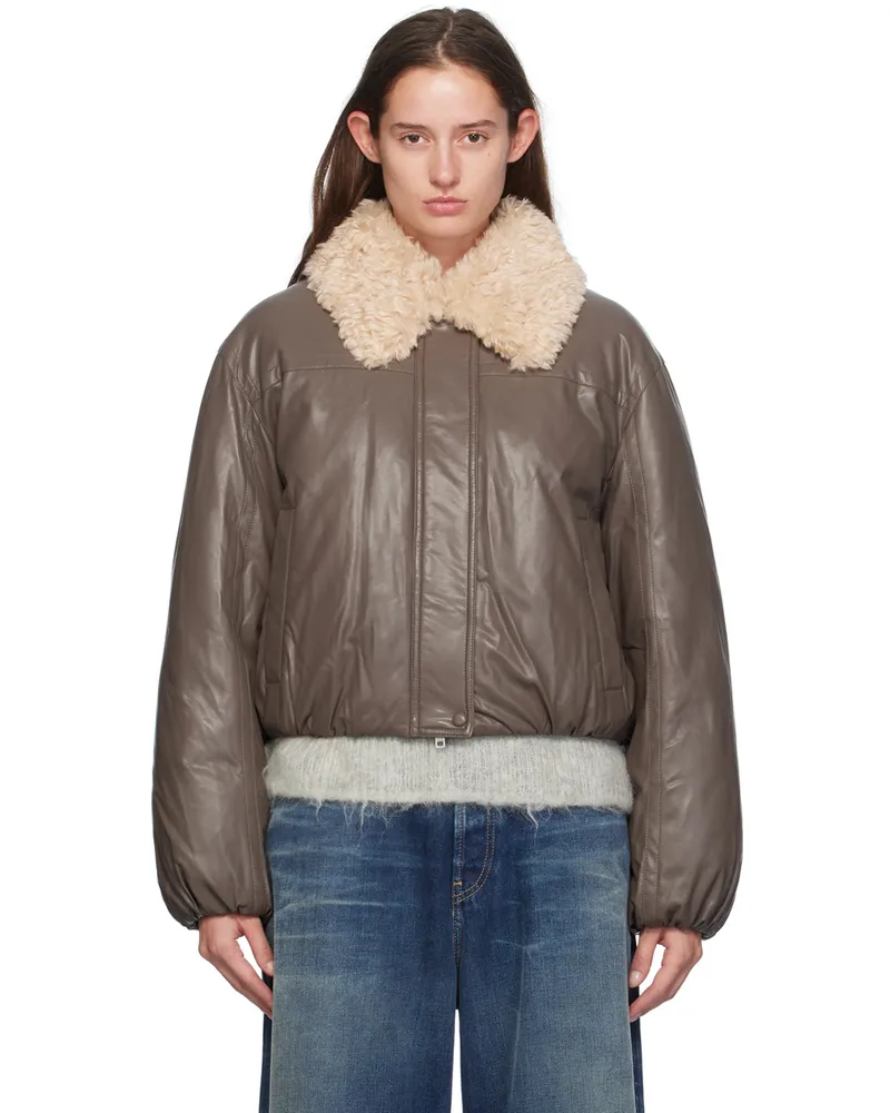 STAND Taupe Fran Faux-Leather Bomber Jacket 87910