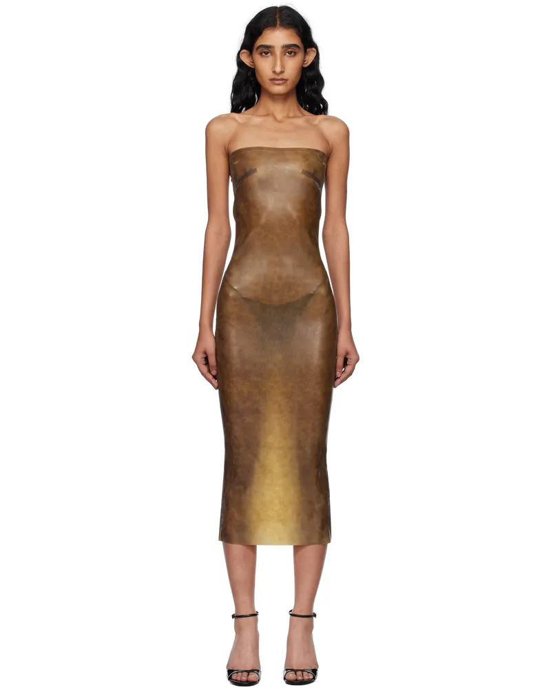 Miaou Brown Lila Latex Midi Dress Leopard