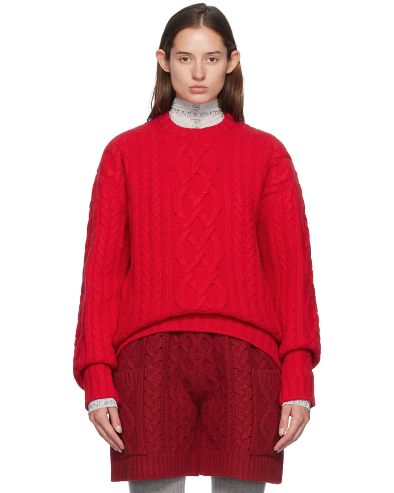 J.W.Anderson Red Cable Knit Crewneck Sweater 417