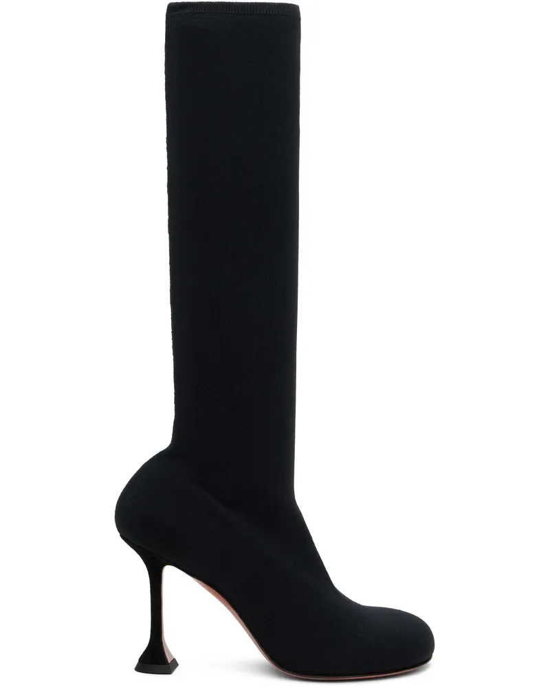 Amina Muaddi Black Veneda Stretch Tall Boots Black
