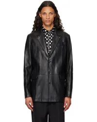 Moschino Black Notched Lapel Leather Jacket Black