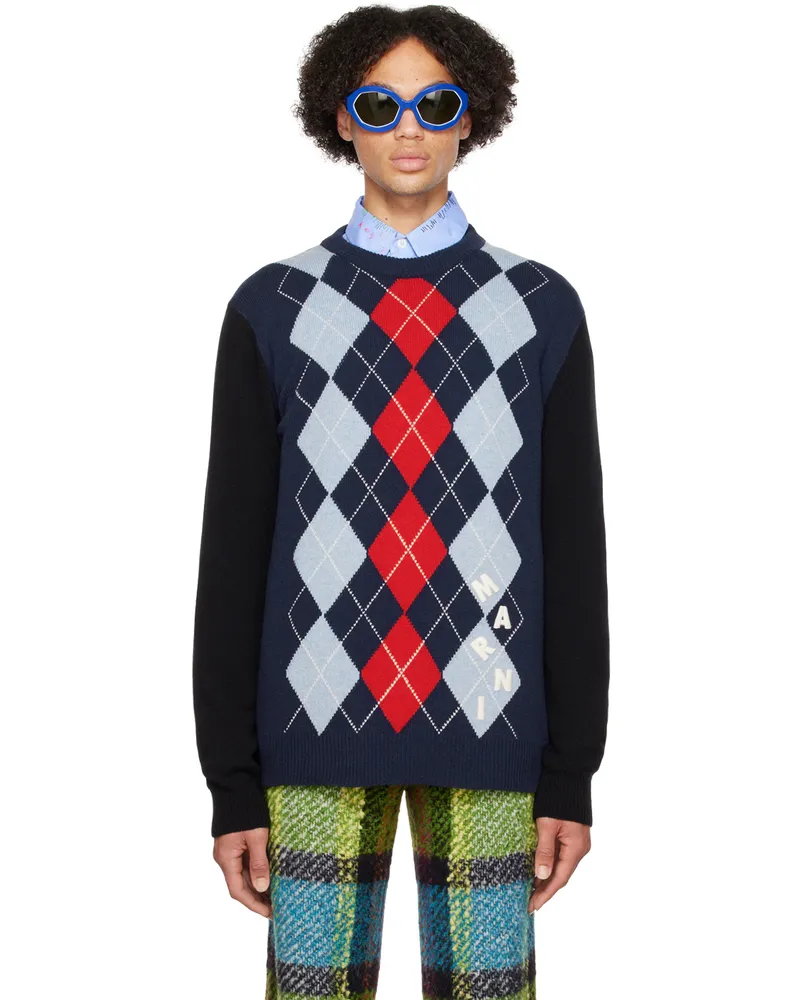 Marni Navy Argyle Sweater Arb90