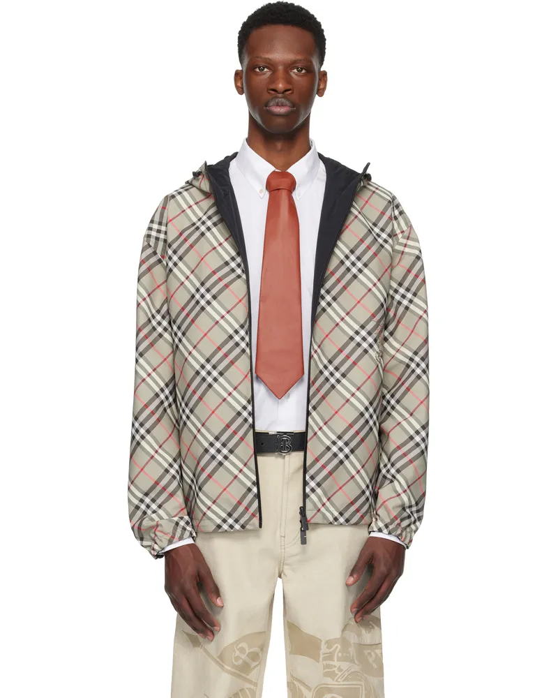 Burberry Taupe & Black Check Reversible Jacket Mauve