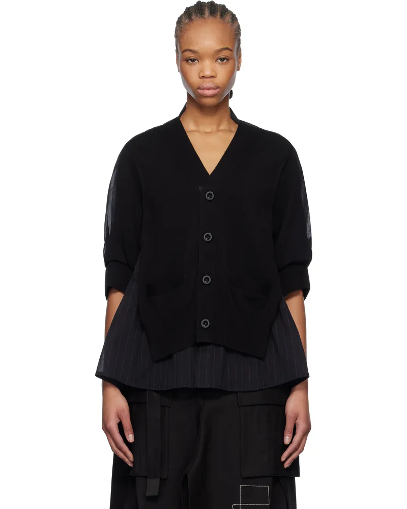 Sacai Black High Twist Voile & Knit Cardigan 001