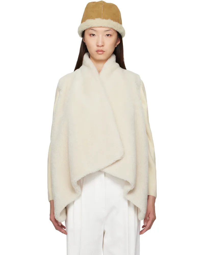 LE 17 SEPTEMBRE Beige Shawl Collar Faux-Shearling Vest Ivory