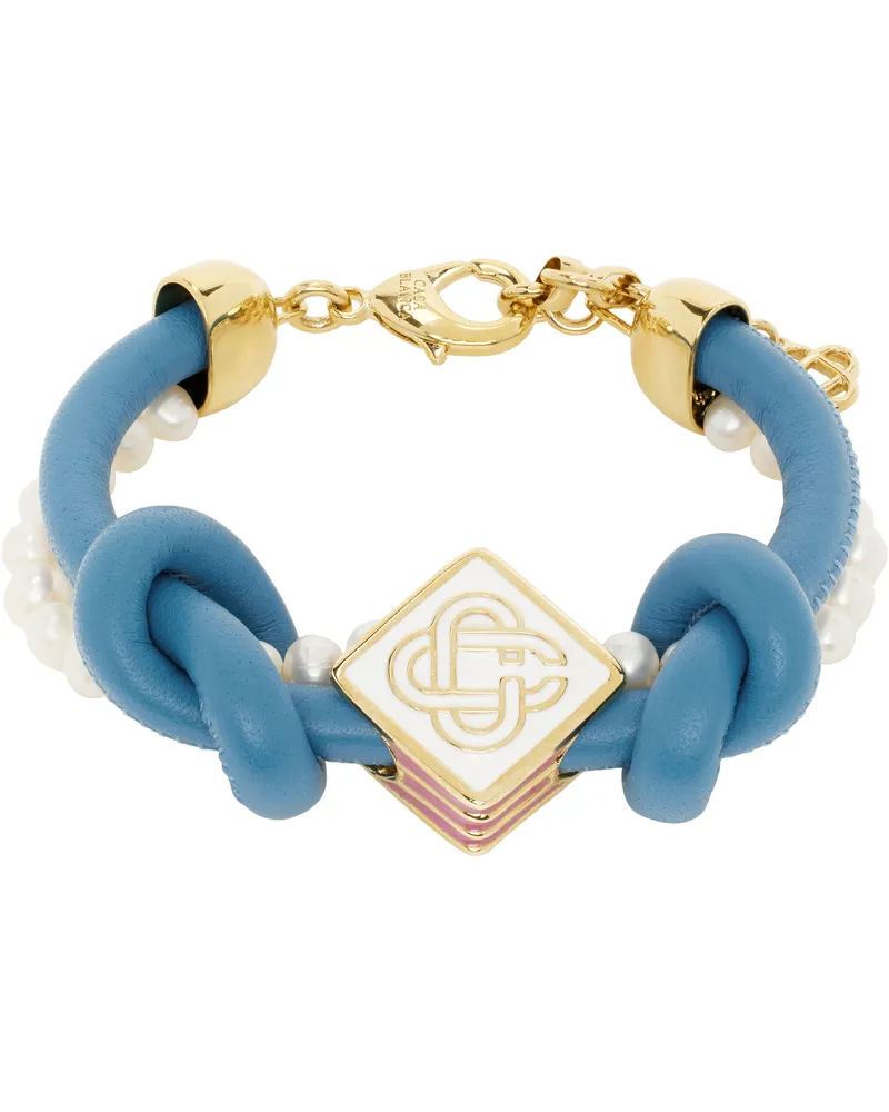 Casablanca Paris Blue & White Knotted Pearl Bracelet Blue