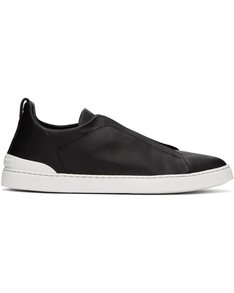 Ermenegildo Zegna Black Leather Triple Stitch Sneakers Ner