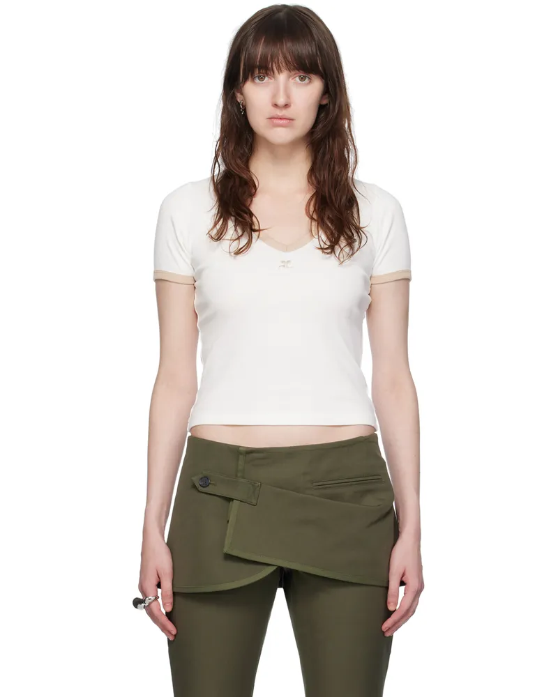 Courrèges White V-Neck T-Shirt B131