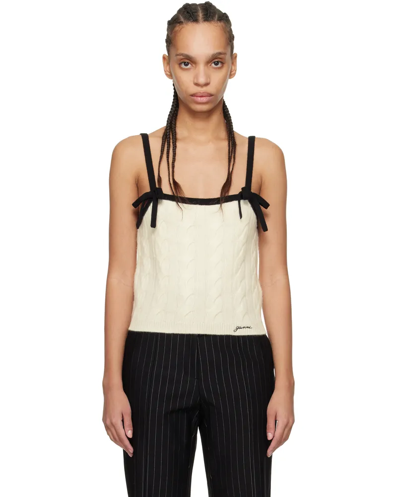 Ganni Off-White & Black Cashmere Mix Strap Tank Top 135