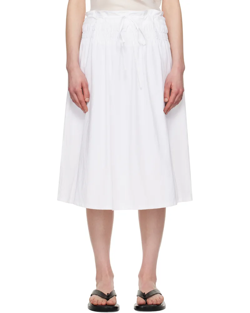 LE 17 SEPTEMBRE White Smocked Drawstring Midi Skirt White