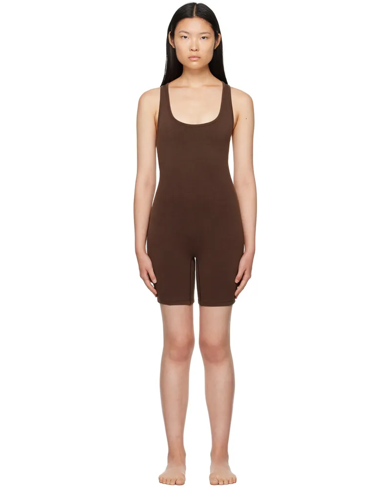 SKIMS Brown Outdoor Mid Thigh Onesie Jumpsuit Cocoa