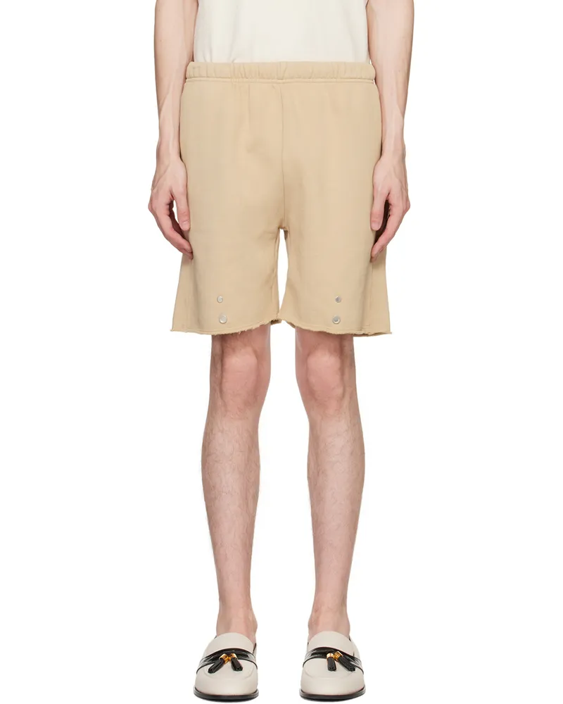 LES TIEN Beige Snap Front Shorts Almond
