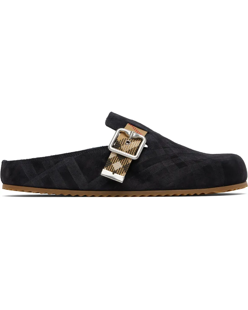 Burberry Black Check Suede Urchin Clogs Black