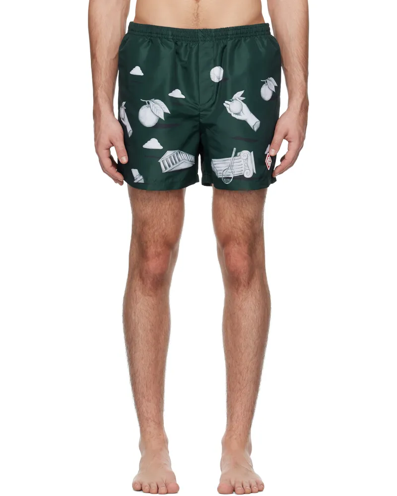 Casablanca Paris Green Printed Swim Shorts Dark